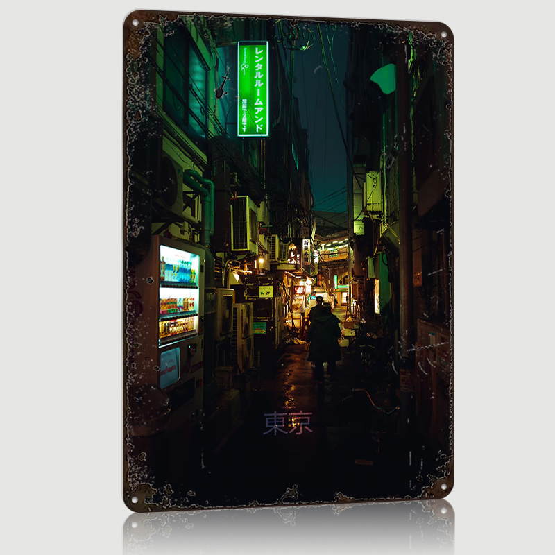Retro Gaming Tokyo - Металлическая винтажная табличка Tokyo Backstreet с