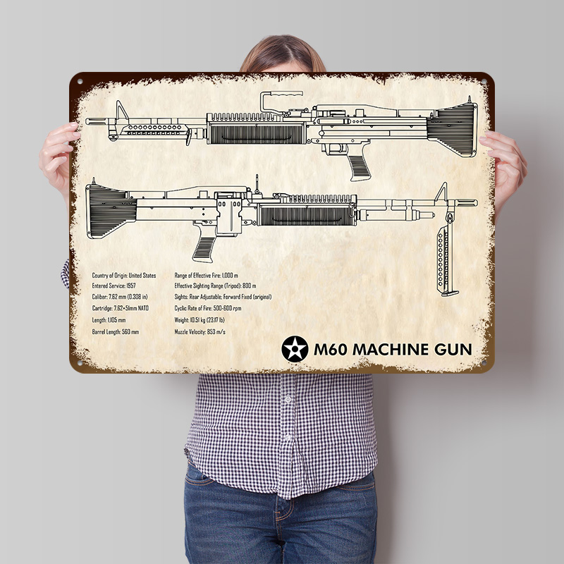Retro Gaming Gun - Металлическая табличка-постер M60: настенный декор в