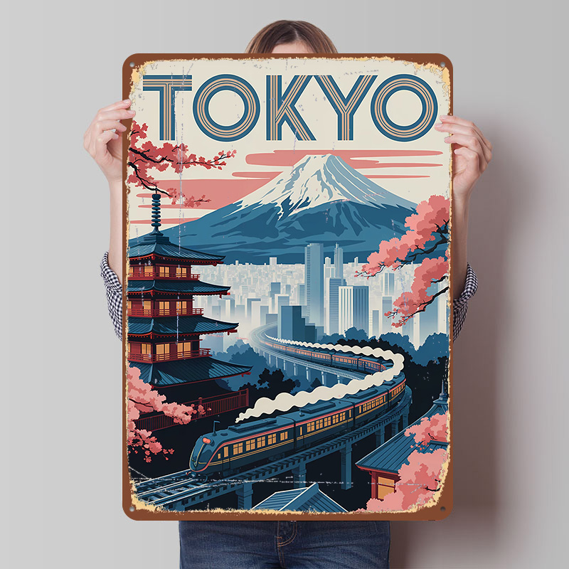 Retro Gaming Tokyo - Металлическая винтажная табличка/постер «Путешествие по Токио: