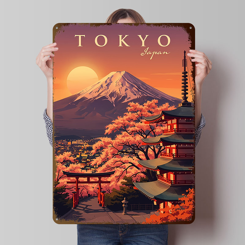 Retro Gaming Tokyo - Винтажный металлический постер «Токио, Япония» для