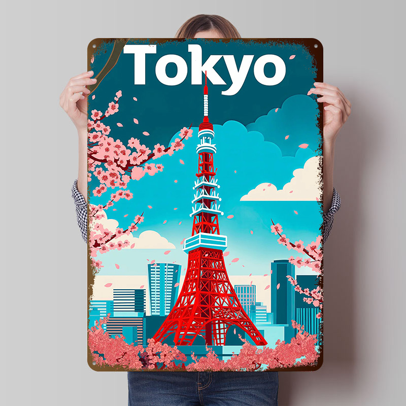 Retro Gaming Tokyo - Металлическая табличка-постер «Путешествие по Токио»: винтажный