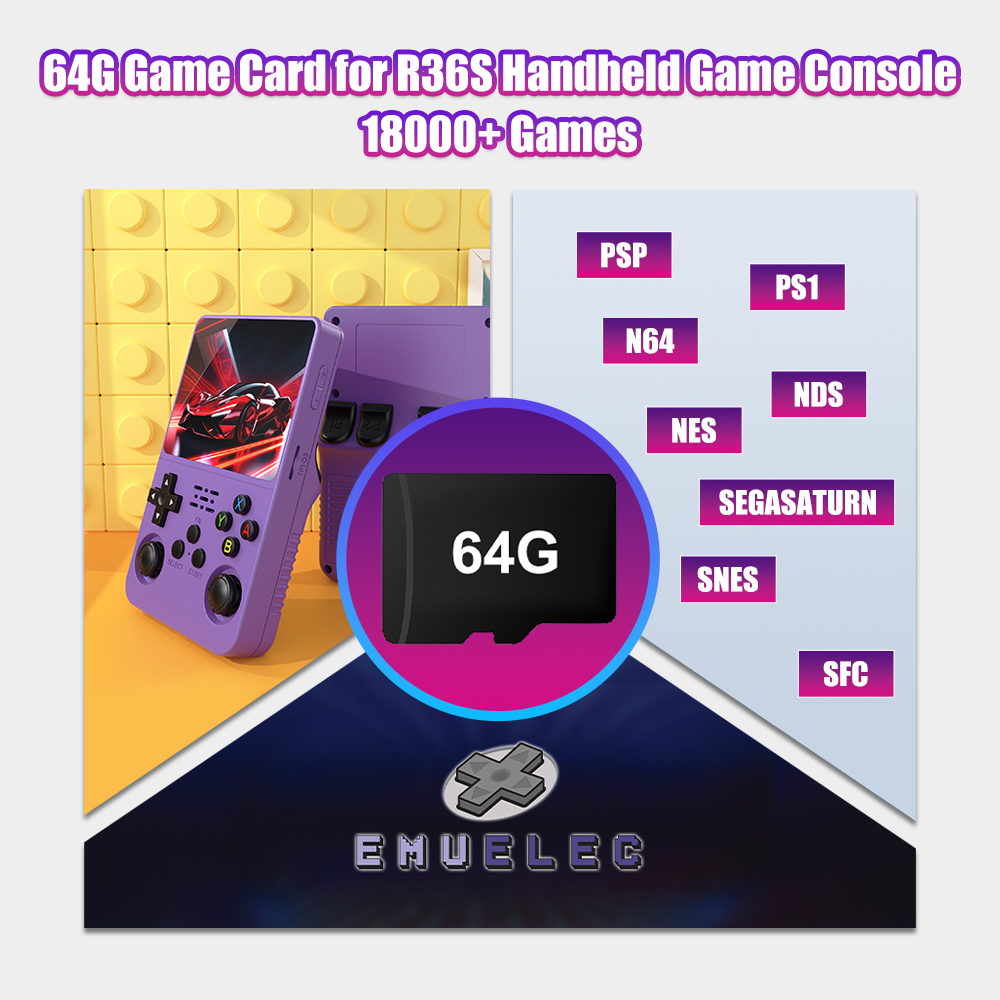 Retro Gaming Handheld Console - 64G Игровая TF-карта для R36S Видео